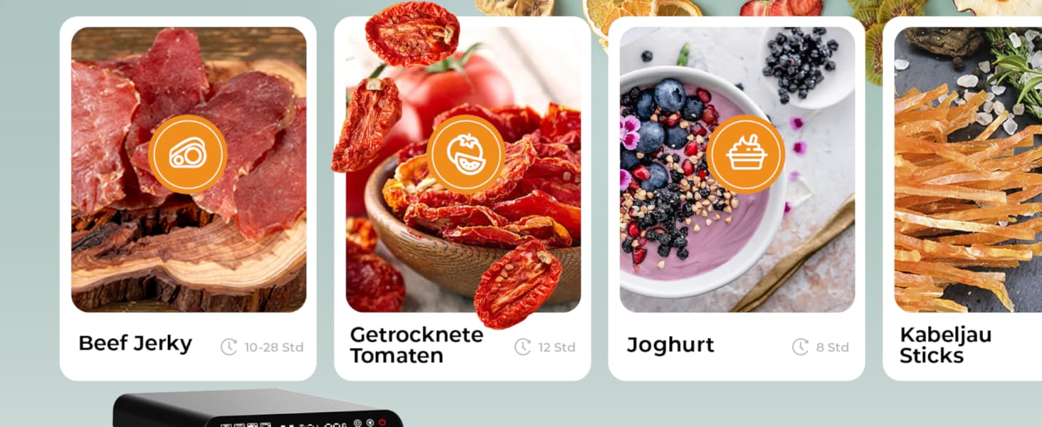 Електрична сушарка для фруктів та овочів Balter з нержавіючої сталі, 12 ярусів, 1100 Вт, 70 л об'єм, 12000 см² поверхня сушіння, BPA-free, 35–75 °C, таймер до 72 год