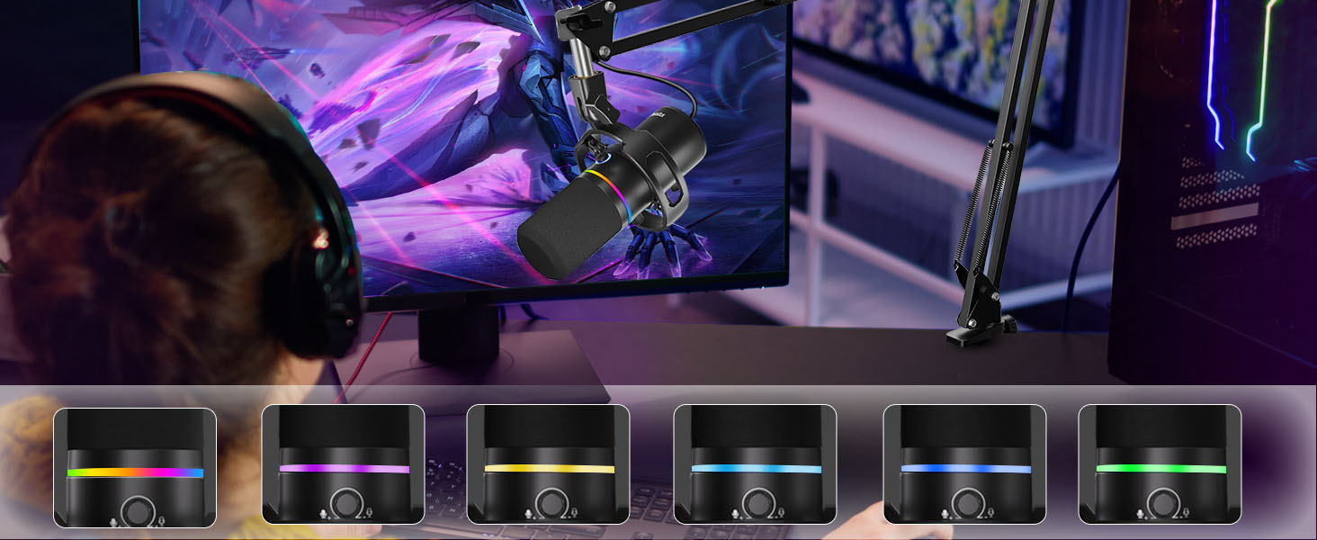Сокодокс XLR/USB мікрофон з підставкою, мікрофон для стрімінгу з шумозаглушенням, регулятором гучності, мікрофон для подкастів, студії, геймінгу та запису