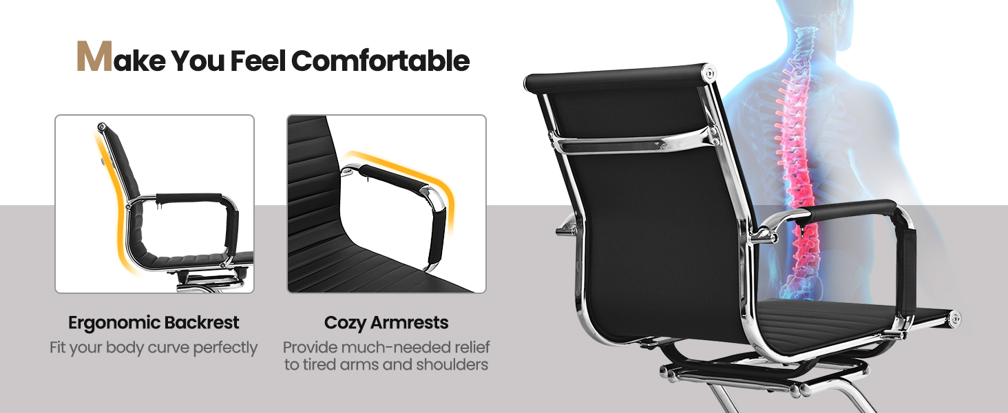 Крісла-гойдалки GIANTEX 2 шт., ергономічні конференц-крісла для гостей з підлокітниками, міцний металевий каркас до 120 кг, сучасні крісла з штучної шкіри, чорні