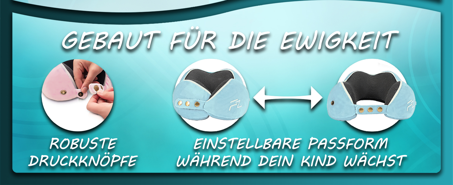 Подушка для шиї FLOWZOOM Comfy - для подорожей (літак, авто) - Memory Foam, регульована, 360° підтримка, дихаючий чохол, чорний (4.2. Comfy Kids S - Рожевий)