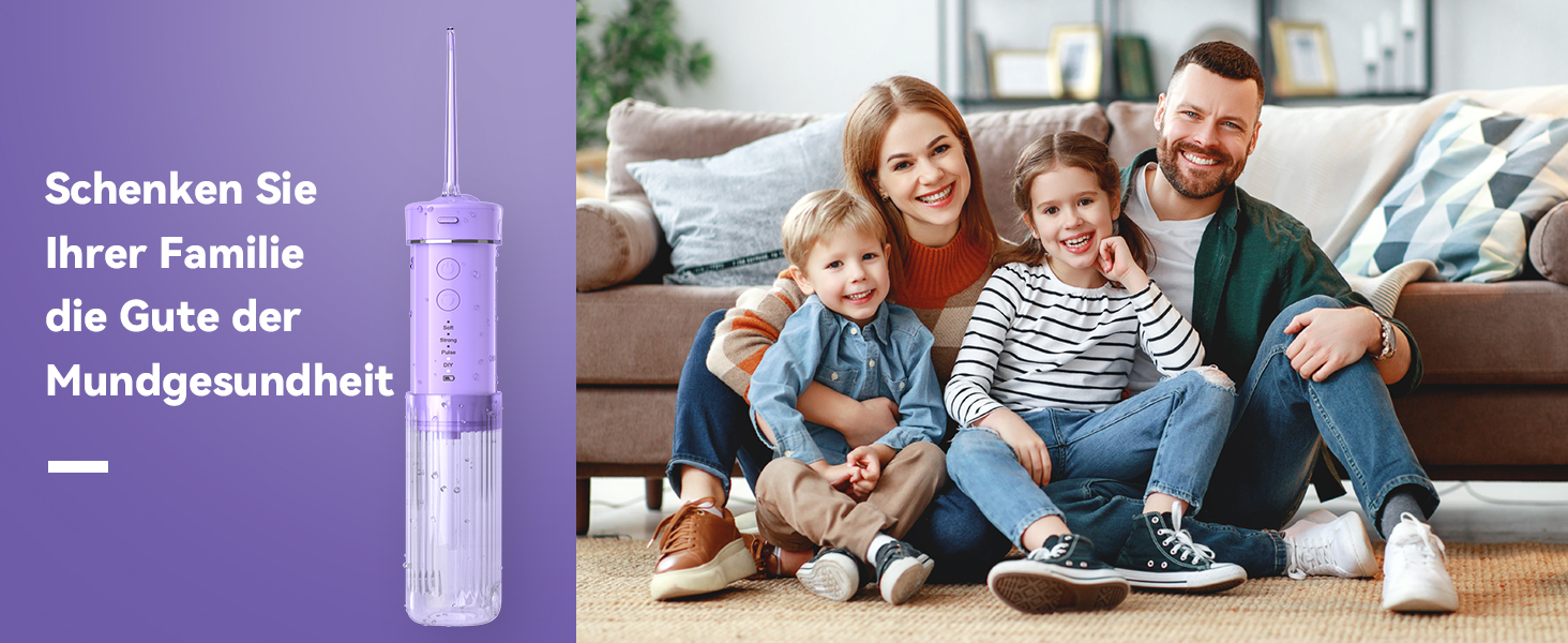 Портативний електричний іригатор для зубів JTF Munddusche Mini - бездротовий, 5 насадок, 4 режими, 230 мл, водонепроникний (фіолетовий)