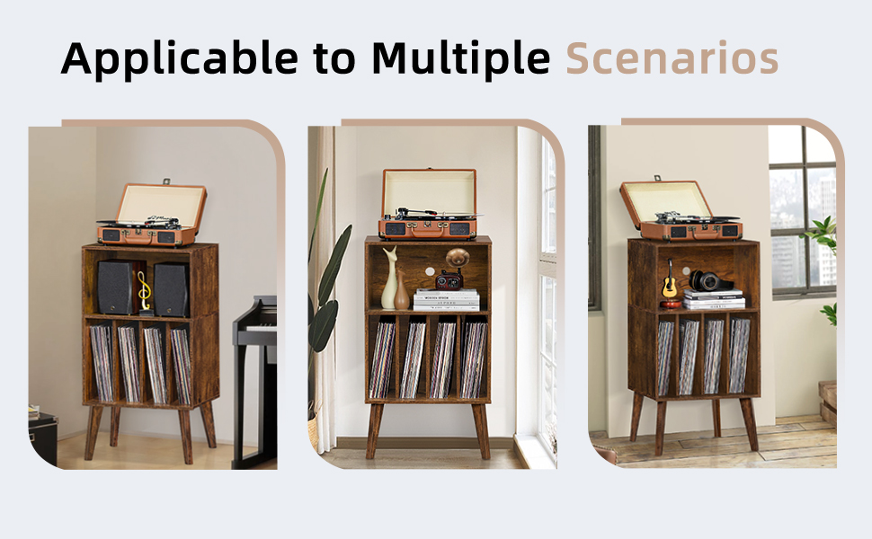 Підставка для програвача вінілу: містка на 160 платівок, стильна підставка Mid-Century, з дерев'яними ніжками, для вітальні, білий (коричневий)