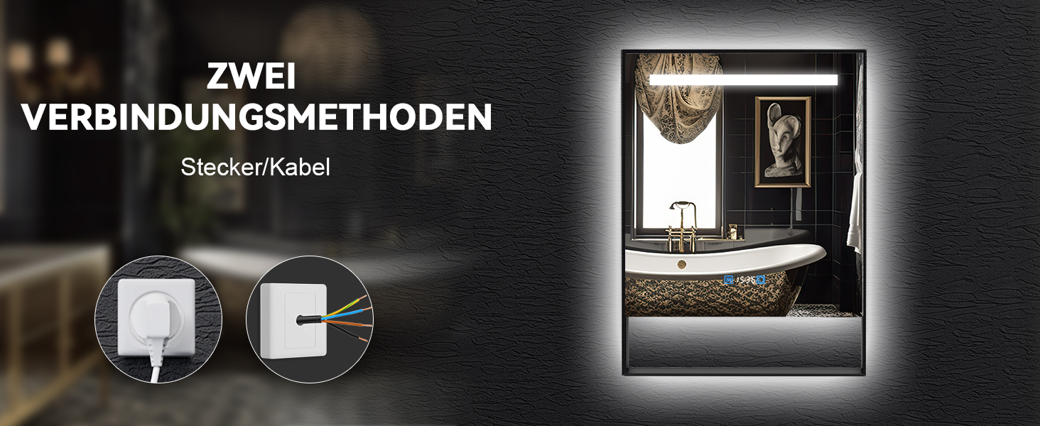 Дзеркало для ванної кімнати YU YUSING 80x60 см з підсвічуванням LED, 3 кольори світла, регулювання яскравості, антизапарник, сенсорне управління, таймер, загартоване скло, IP44 (чорний з полицею)