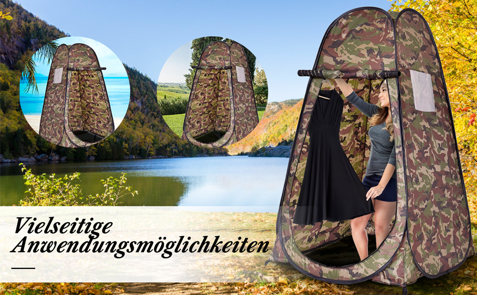 Намет переодягання Relax4Life з системою Pop-up, душовий намет, туалетний намет з вікном, намет-кімнату з поліестеру, 120 x 120 x 190 см, камуфляж Flecktarn