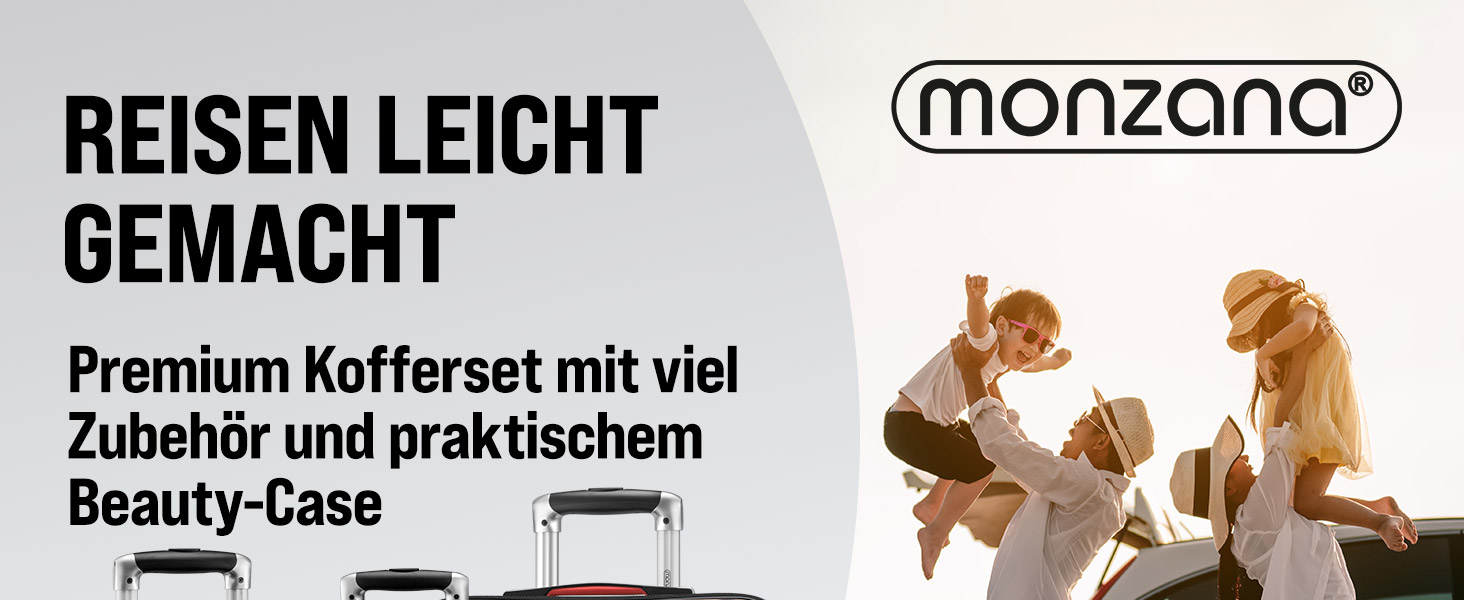 Набір валіз Monzana® 4шт з косметичкою, колір рожевий - M, L, XL - з замком, органайзером та вагами. З гелевими ручками, подвійними колесами, ніжками, телескопічною ручкою, валіза-троль, валіза з жорстким корпусом, багажний набір