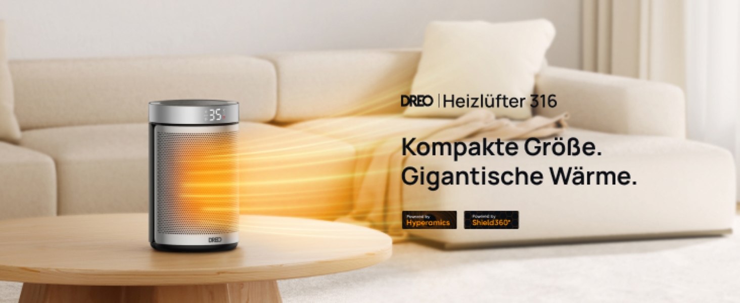 Електричний обігрівач Dreo Atom 316: тихий, 1500W, керамічний PTC, термостат, захист від перегріву та перекидання, таймер 12 год, для дому та спальні