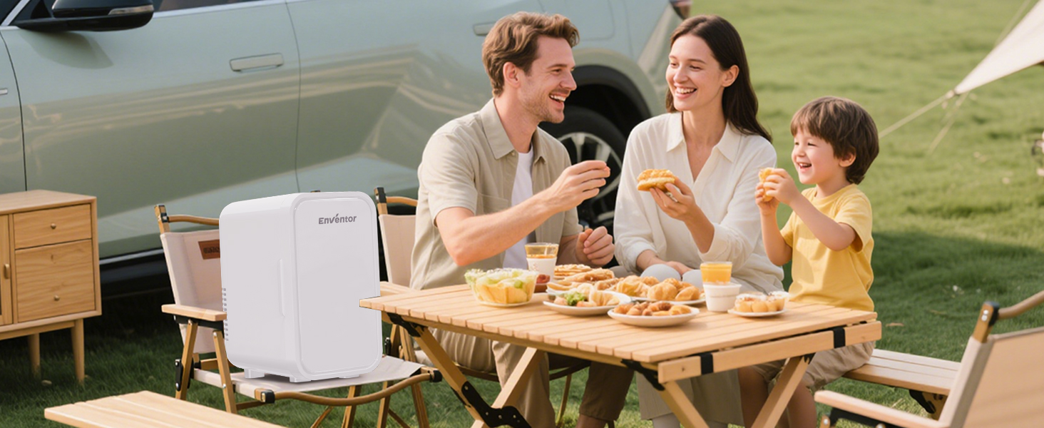 Міні-холодильник Enventor 6 л (8 банок), портативний охолоджувач та підігрівач, живлення AC/DC 12V для авто, спальні, косметики та напоїв, білий