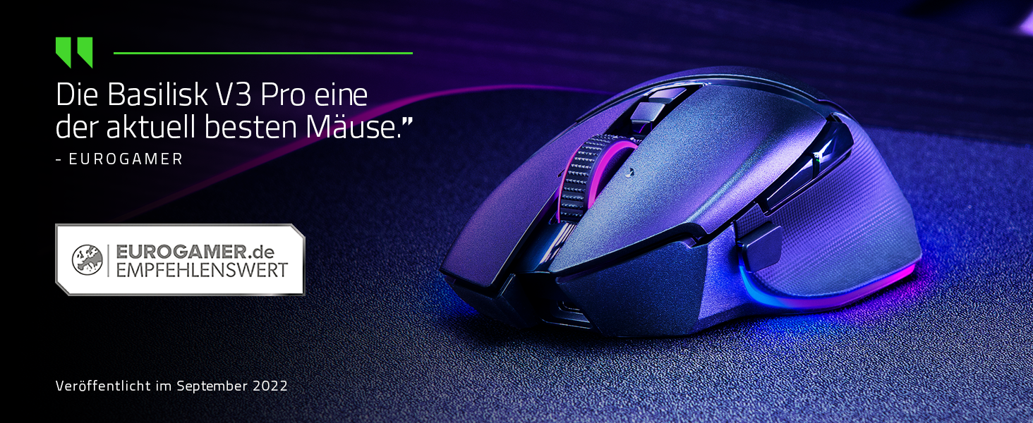 Бездротова ігрова миша Razer Basilisk V3 Pro з оптичним сенсором Focus Pro 30K, колесом HyperScroll та RGB-підсвіткою Chroma, чорна