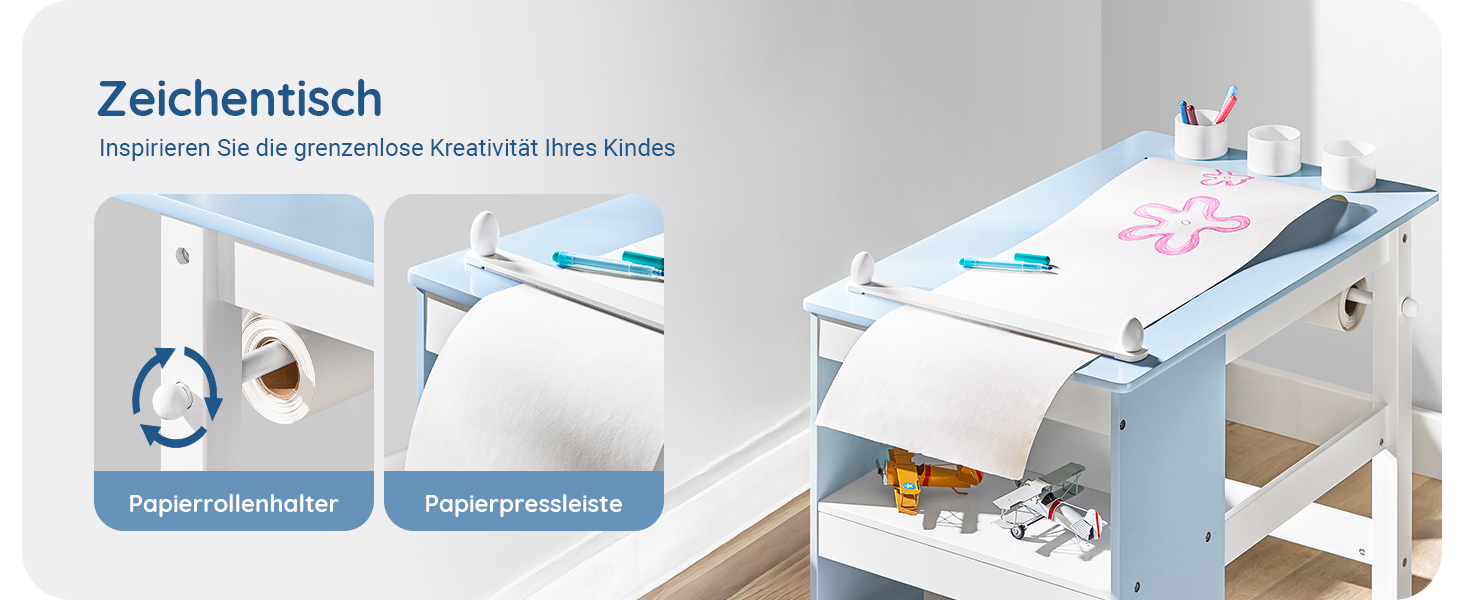 Дитячий стіл SoBuy з табуретом, комплект меблів для дитячої кімнати, ігровий та мальовий стіл для дітей, блакитний, 80x66x50 см, KMB60-B