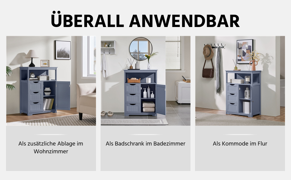 Шафа для ванної кімнати Yaheetech з 3 висувними ящиками та 1 дверцятами, регульовані полиці, 66x35x90 см (Сірий)