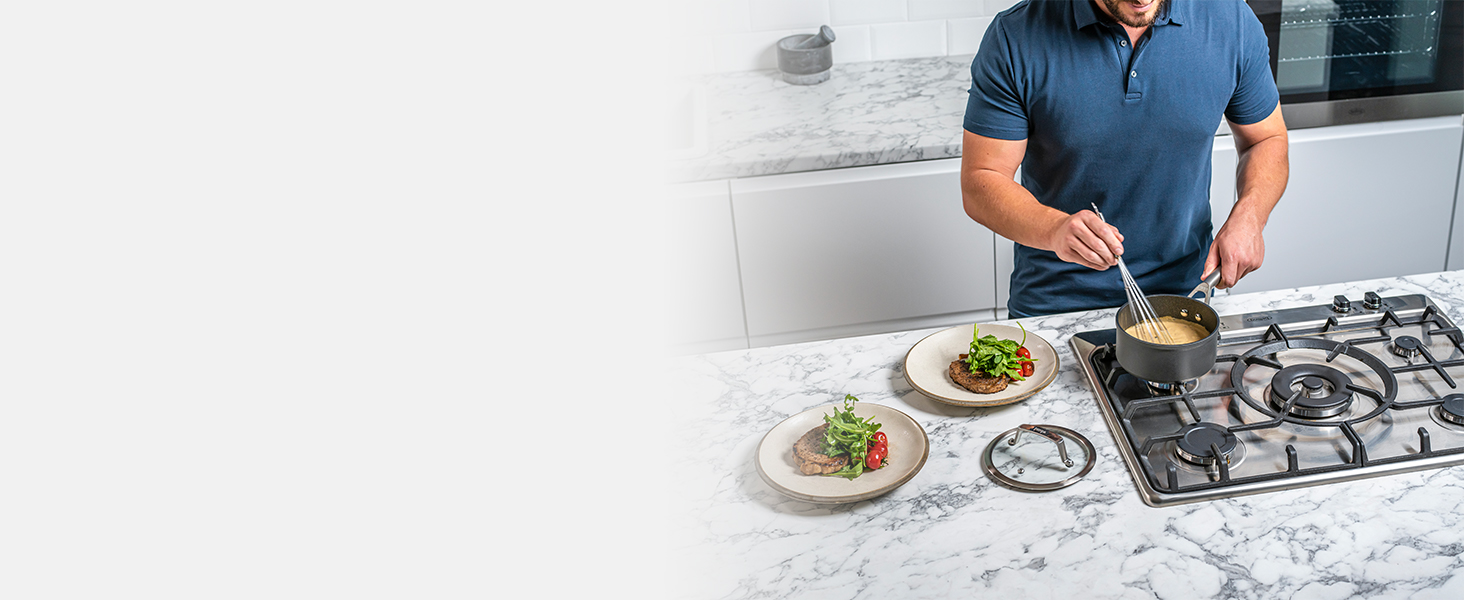 Набір посуду Ninja Foodi ZEROSTICK 5-piece з кришками, антипригарне покриття, алюміній, індукційний, для духовки та посудомийної машини, нержавіюча сталь, сірий