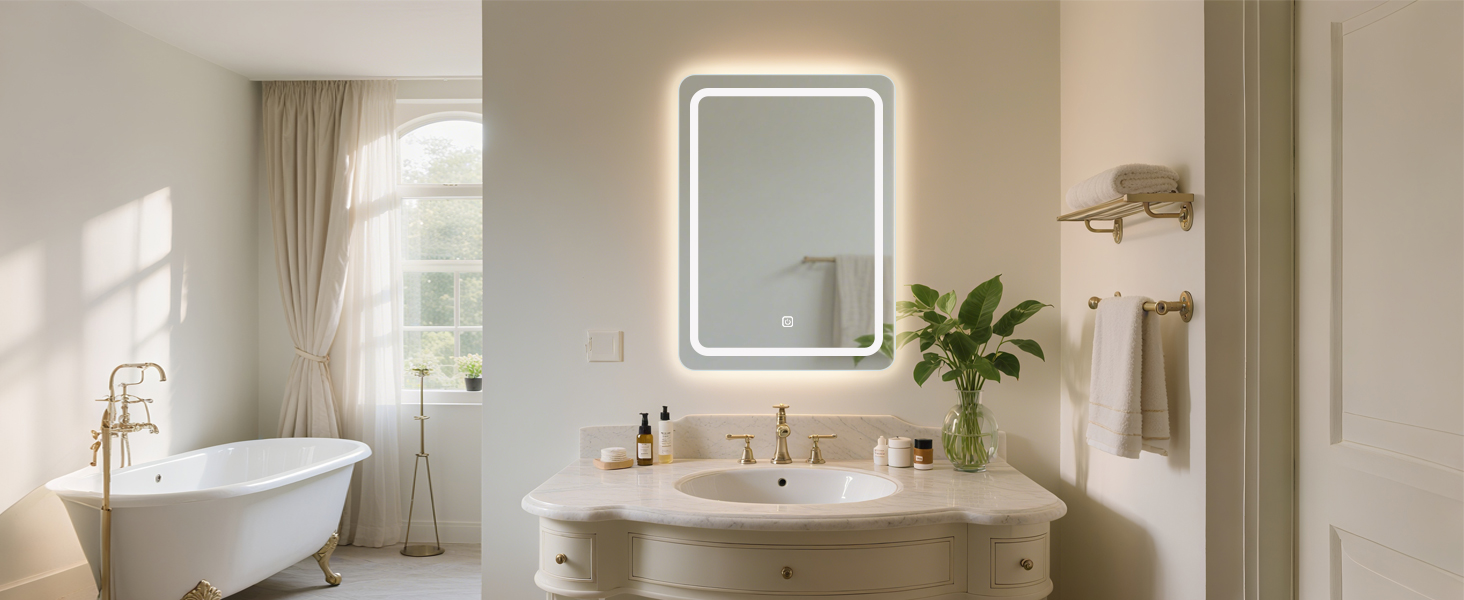 Дзеркало для ванної кімнати MYGIIVOVO з підсвічуванням LED, сенсорне керування, 3 кольори, 60x45 см