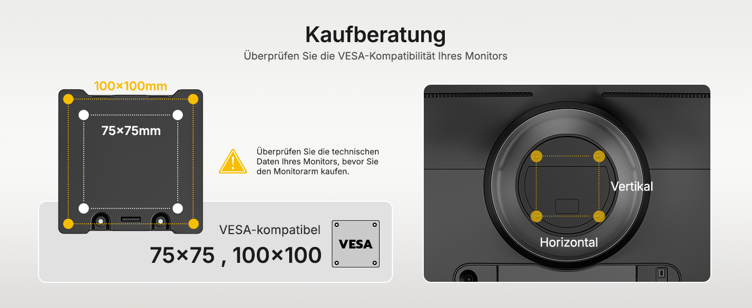 Підставка для монітора monTEK, 17-57 дюймів, газліфт, 27 кг, VESA 75/100 мм, білий/чорний