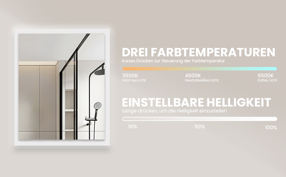 LED дзеркало для ванної кімнати з підсвічуванням | Вологостійке (IP54) | Сенсорне керування | 60x50 см | Вертикальна/Горизонтальна установка