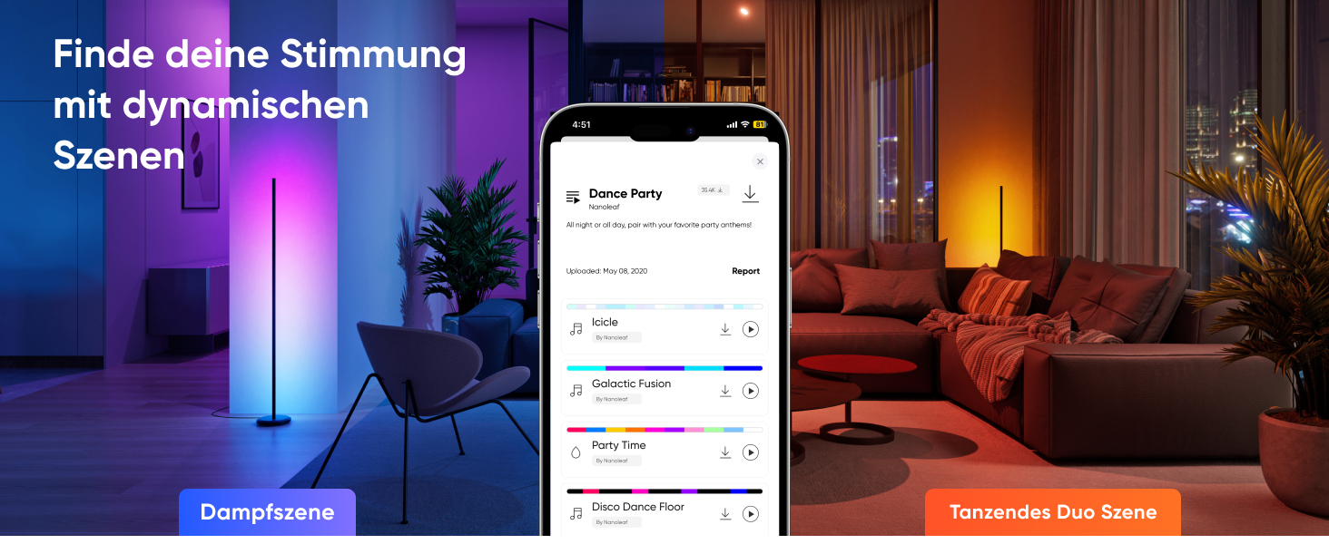 Наноліф Matter Розумна Підлогова Лампа RGB IC LED Диммер, Синхронізація з Музикою, Градієнтні Сцени, 1700lm, Управління через Додаток та Голосові Помічники (Alexa, Apple), Декор для Спальні та Геймінгу (Чорна)