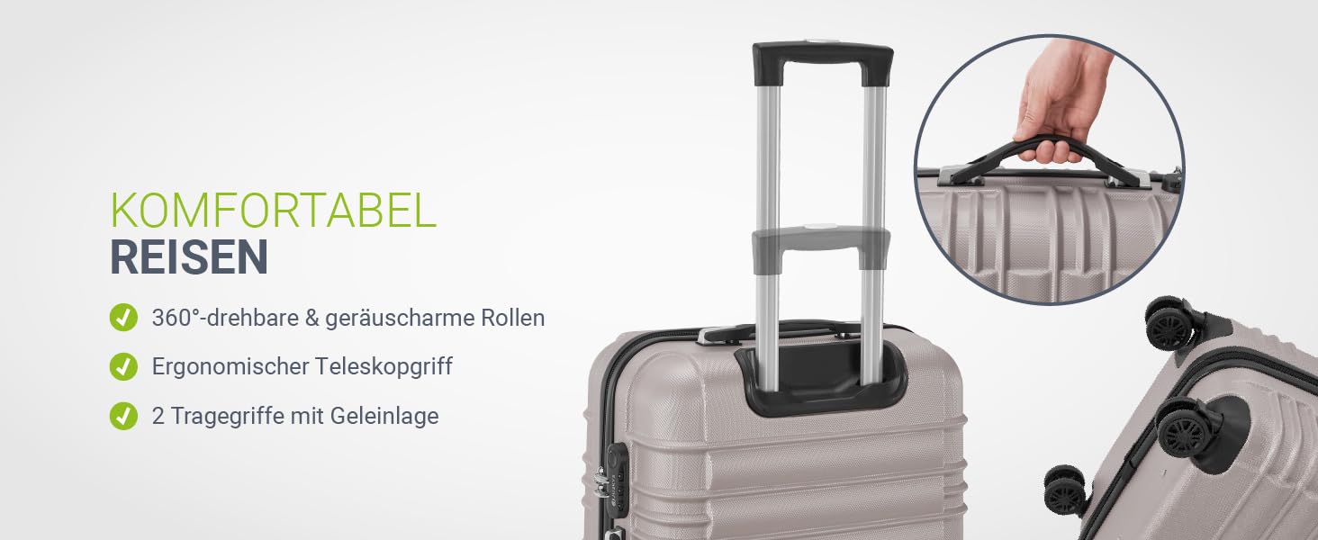 Набір валіз Juskys Hartschale 3-в-1 з кодовим замком, тихими колесами 360°, телескопічною ручкою, легкий, колір шампань