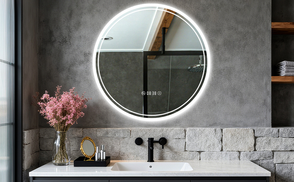 LED дзеркало для ванної кімнати з підсвічуванням 40x60 см - проти запотівання, 3 кольори, регулювання яскравості, подвійний сенсорний вимикач, пам'ять вимкнення, для ванної/туалету - горизонтальний/вертикальний монтаж