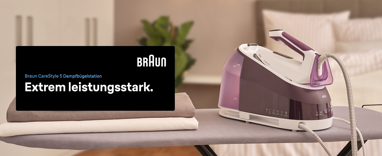 Парова система прасування Braun CareStyle 5 IS5247VI з технологією FreeGlide 3D, 2400 Вт, вертикальне прасування, резервуар 2 л, фіолетовий