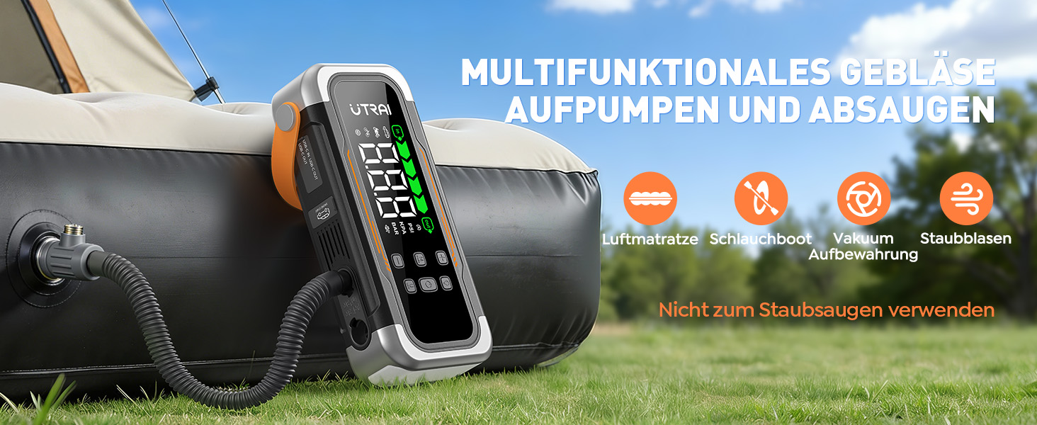 Powerbank Starthilfe UTRAI з компресором та вентилятором для авто, 6000A, LED, PD 30W, для бензинових та дизельних двигунів (10L)