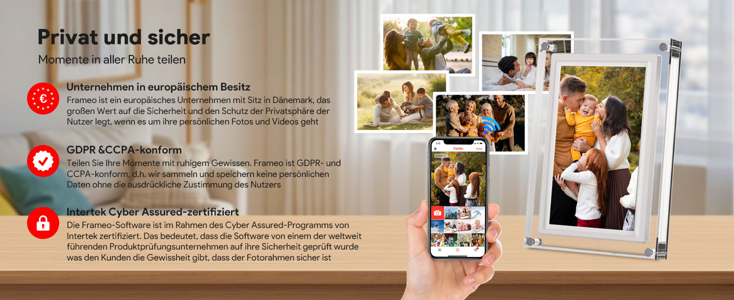 Цифрова фоторамка 15.6 дюймів з Wi-Fi, HD IPS сенсорний екран 1920x1080, 32ГБ пам'яті, підтримка Frameo App, автоматичний поворот зображення