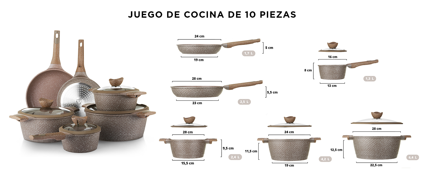 Набір каструль та сковорідок KASANOVA з антипригарним покриттям, індукційне дно, 4-шарове покриття, сучасний дизайн