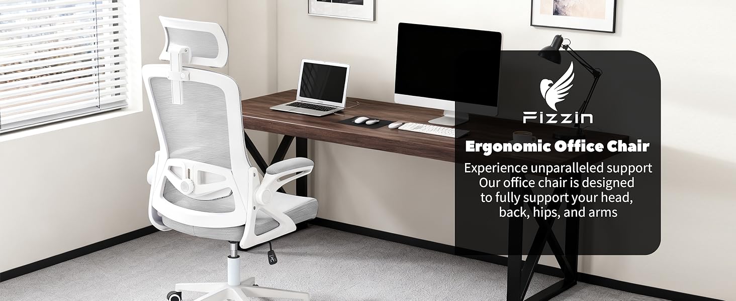Ергономічне крісло для офісу Fizzin з регульованою поперековою підтримкою, дихаюча сітка, потовщене сидіння, зручне для дому та офісу (Рожевий, Сірий)