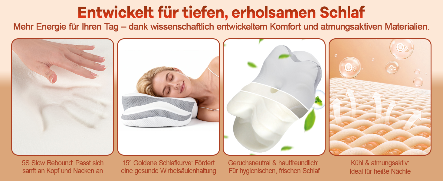 Подушка для шиї з Memory Foam - ортопедична подушка для сну, біла. Для тих, хто спить на боці, спині та животі