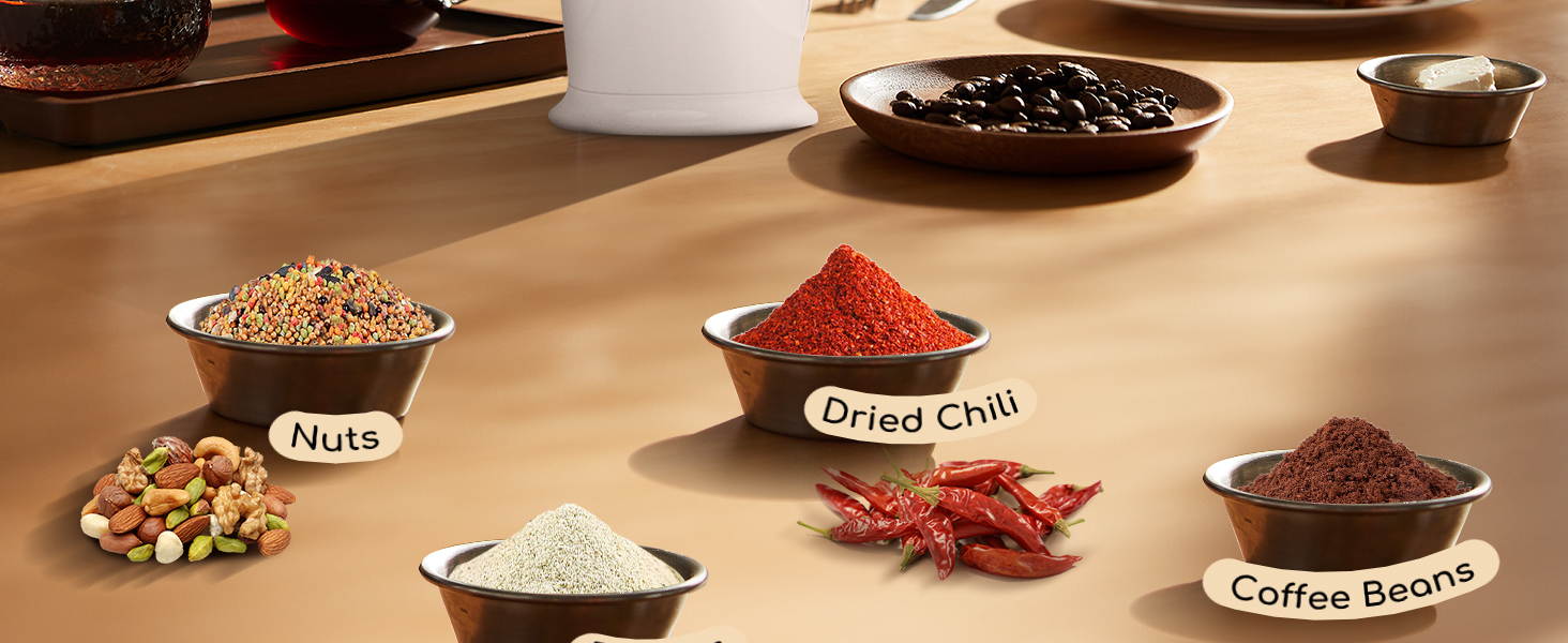 Кавомолка електрична Aigostar для кави, спецій та горіхів, нержавіюча сталь, 60г, 200 Вт, біла