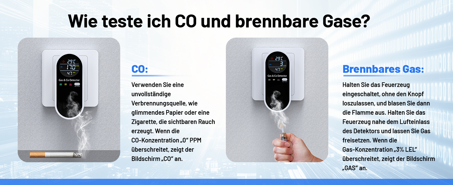 Датчик газу та CO з акустичним сигналом YOJOCK 4-в-1, вимірювач CO, датчик температури та вологості, газовий сповіщувач, самотестування, для дому та офісу, білий
