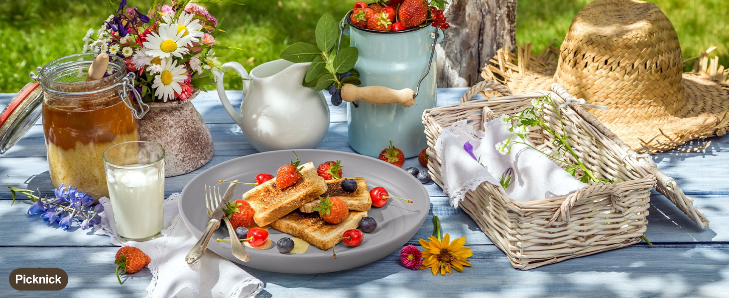 Набір посуду Odoland на 4 особи, 17 предметів: тарілки, миски, чашки (блакитний)