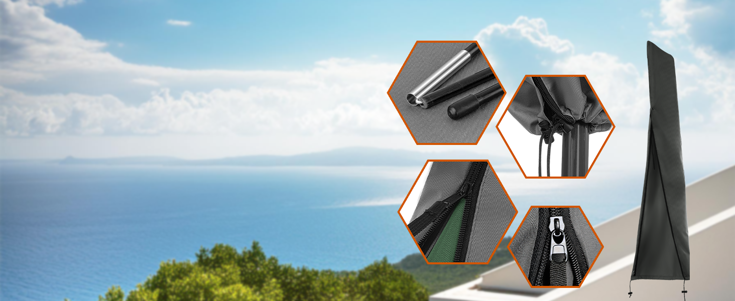 Чохол для парасольки Menz 2-4 м, 420D Oxford, водовідштовхувальний, UV-стійкий, захист від вітру, для саду (Чорний, 174x32/35 см)