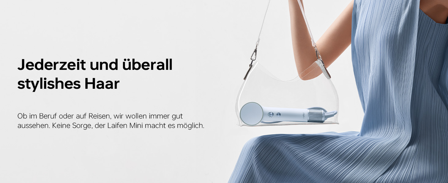 Компактний фен для волосся Laifen Mini з безщітковим двигуном (110 000 об/хв) та іонізацією, швидкий та тихий дорожній фен, синій
