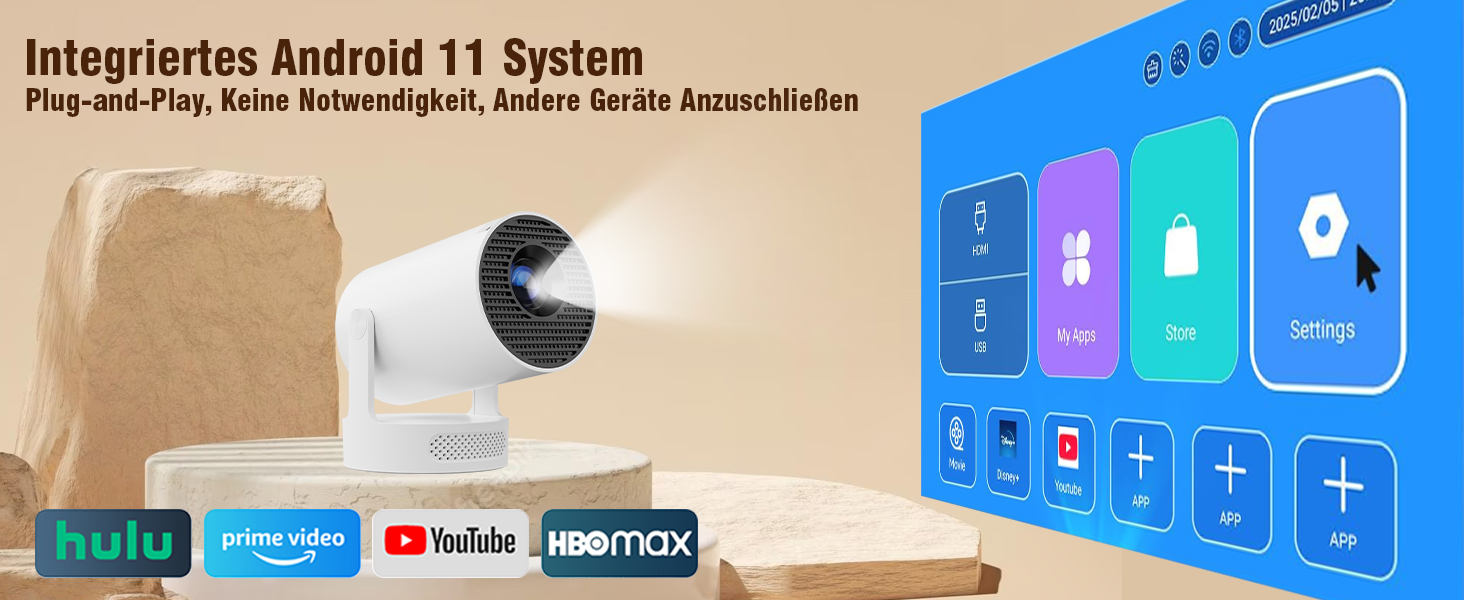 Міні проектор Alwtniet 4K з Wi-Fi 6, Bluetooth 5.4, 5W динаміком, автоматичною корекцією трапецеїдальних спотворень, поворотним на 180°, портативний для дому та вулиці (Android 11)