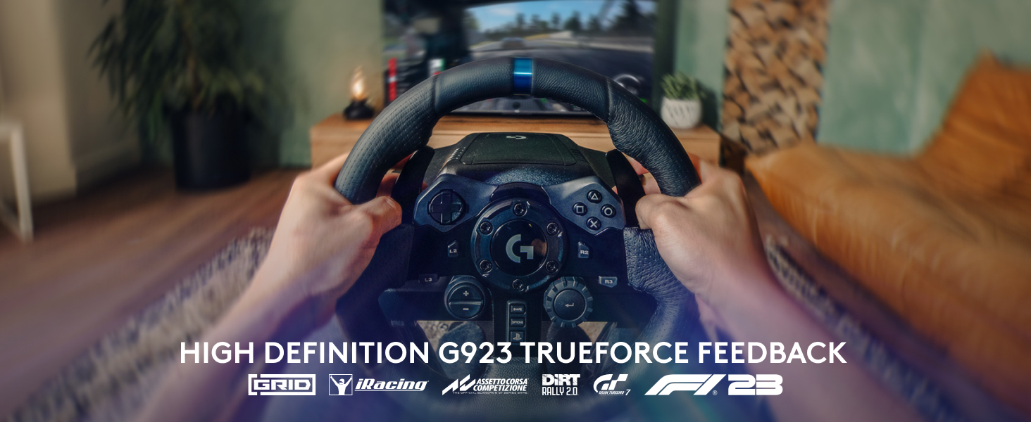 Logitech G923 Racing Wheel: Гоночне кермо для PS5, PS4, PC, Mac - Чорне. TRUEFORCE, 1000Hz, Подвійне зчеплення