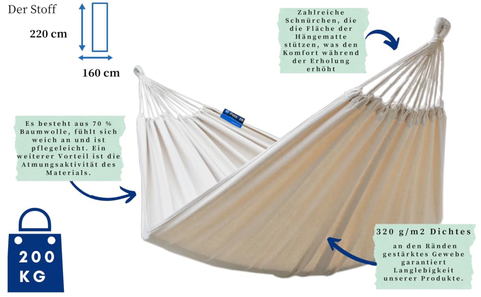 Гамак подвійний Potenza Outdoor з металевим каркасом для 2 осіб, бавовна, 220x160 см, до 200 кг, графіт