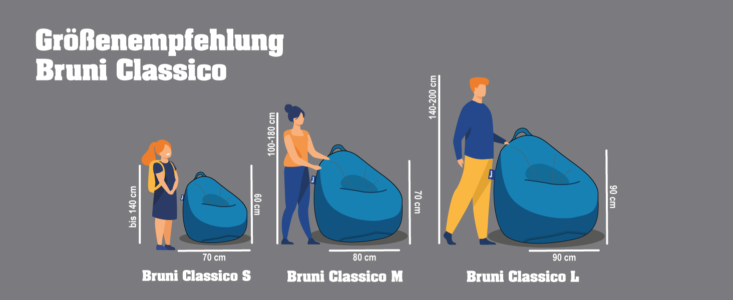 Мішок-крісло Bruni Classico L сірий XXL для дорослих з внутрішнім мішком, знімним чохлом та безпечними EPS-гранулами (Німеччина)