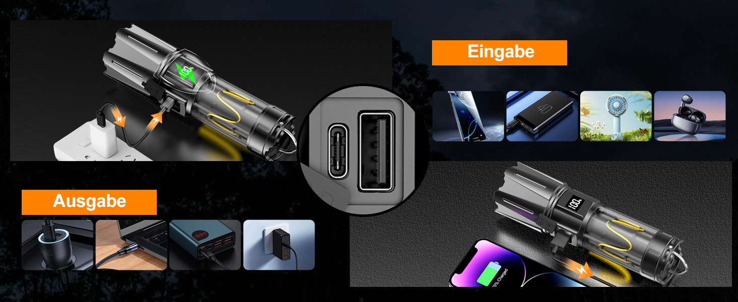 Потужний тактичний ліхтар Relybo LED, 1 000 000 Люмен, акумуляторний, з USB-зарядкою та плавним регулюванням яскравості, для кемпінгу та екстрених ситуацій (Чорний глянець)