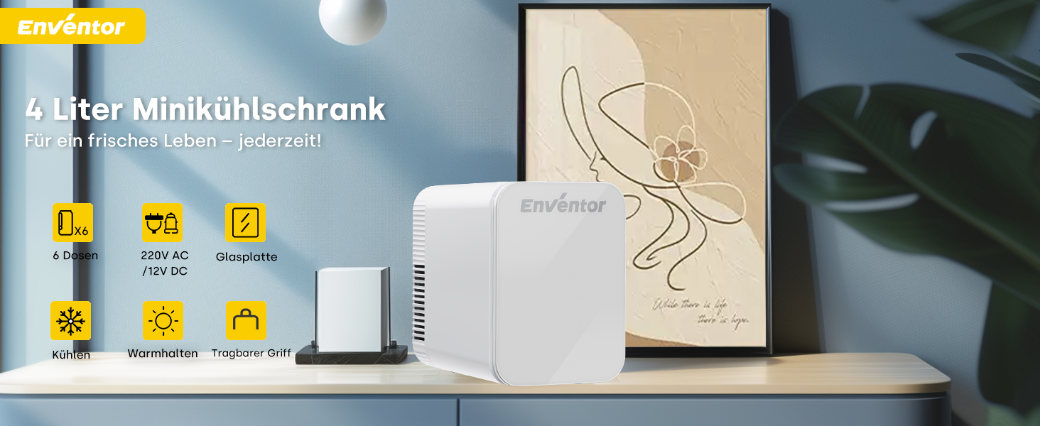 Mini холодильник Enventor 10L: компактний, тихий, з функцією охолодження та підігріву (12V/220V) для авто, спальні, офісу