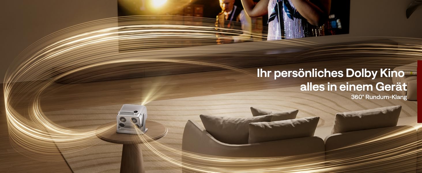 Aurzen Boom Mini 4-в-1 Smart Beamer з Google TV, 4K, проєктор для дому та на вулицю, 20W Dolby Audio, 500 ANSI, ToF автофокус, корекція трапеції, Wi-Fi/Bluetooth, підтримка смартфонів (кремовий)