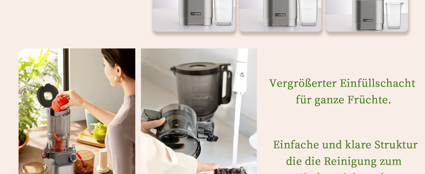 Anybear повільнодійний соковичавник 200W з великим завантажувальним отвором 110 мм | Покращена шнекова система | Tritan, BPA-free | Рецепти соків (срібний)