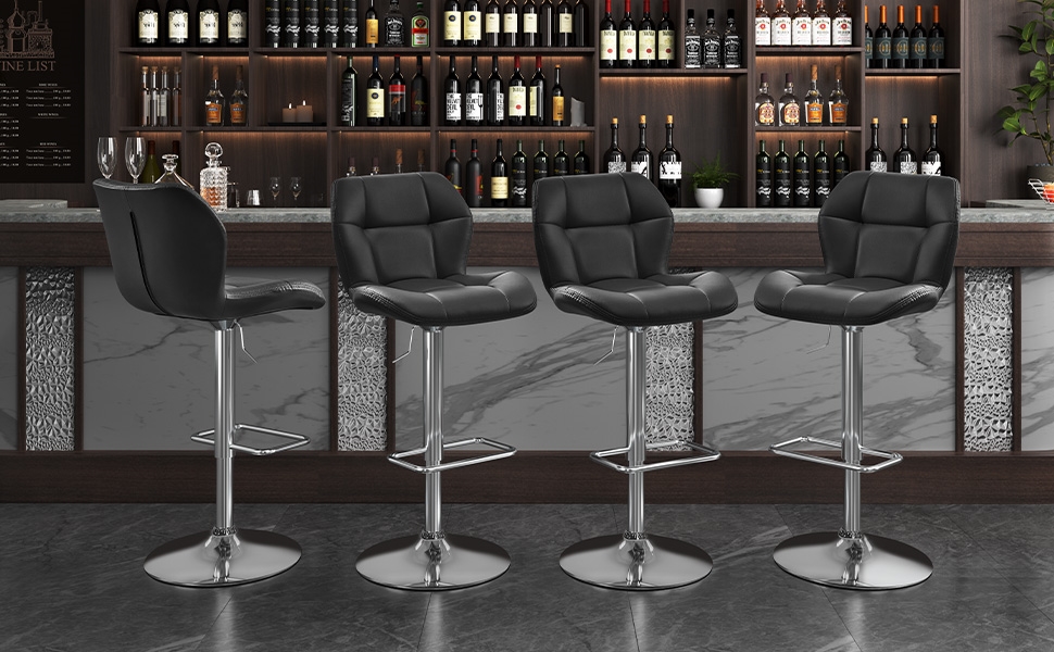 Барні стільці Yaheetech 4 шт. регульовані по висоті, 360° обертання, з підніжкою, чорні, PU-шкіра, для кухні