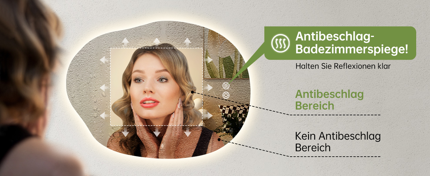 Дзеркало для ванної кімнати OUMUSU з підсвічуванням, арочне, без рами, 50x75 см. Антизапарник, сенсорне управління, регулювання яскравості, 3 кольори світла