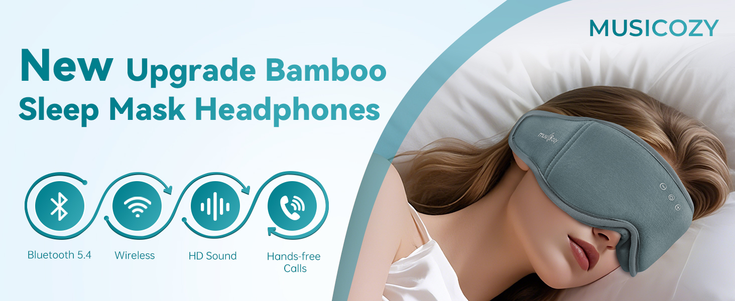 Маска для сну Musicozy з навушниками | 3D маска для сну з Bluetooth 5.4, м'яка бамбукова тканина, для відпочинку та подорожей (сіра)