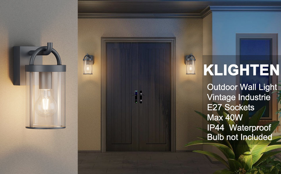 Стіна з зовнішнього освітлення Klighten Vintage Industrial, антрацит, алюміній, цоколь E27, IP44 для тераси та саду (без лампочки)