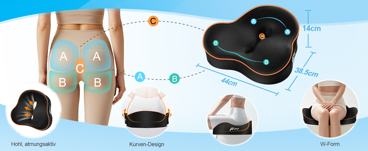 Ергономічна подушка для сидіння з memory foam для офісного крісла та авто, подушка для офісного крісла, авто та home office, знімний чохол, неслизька, M (60–85 кг)