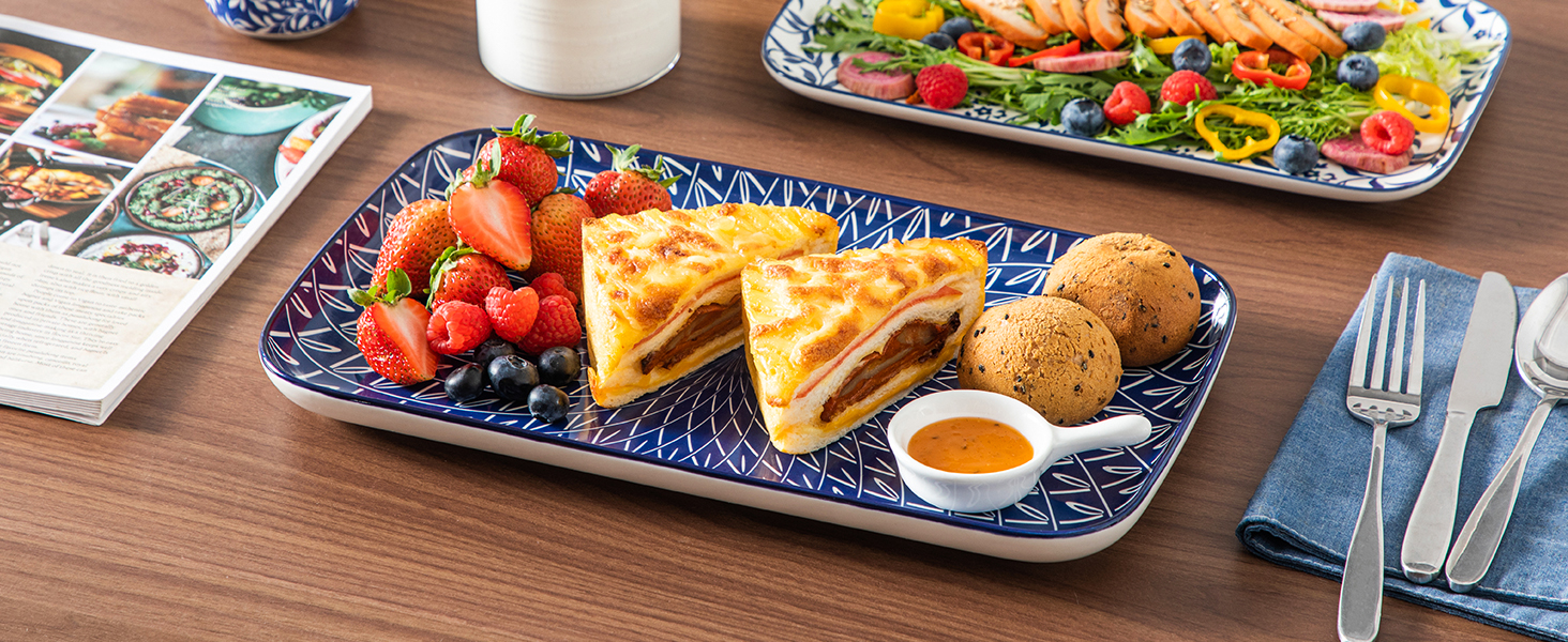 Набір тарілок Vancasso Selene, прямокутні білі порцелянові тарілки для закусок, суші, десертів, 22x13 см (3 шт)