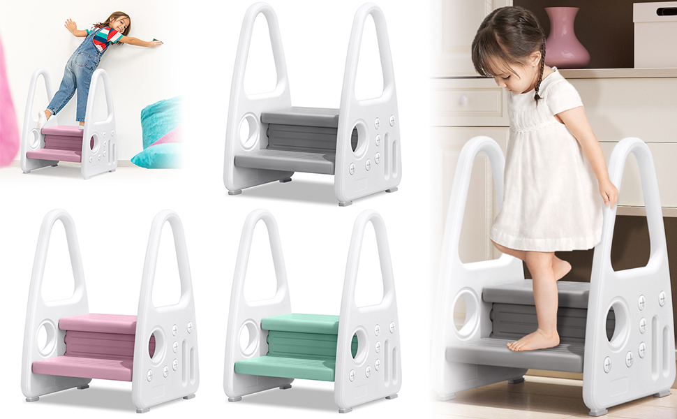 Дитячий трибунчик-сходинка LARS360 для дітей 2-5 років (зелений/сірий), 45 x 39,5 x 61 см