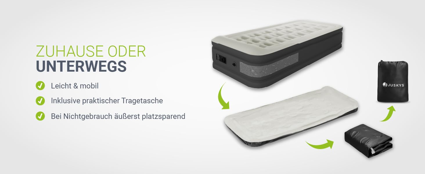 Надувний матрац Juskys самонадувний 150x200 см з вбудованим насосом - 2 місця, для гостей або кемпінгу, водонепроникний, блакитно-білий (сірий, одинарний)