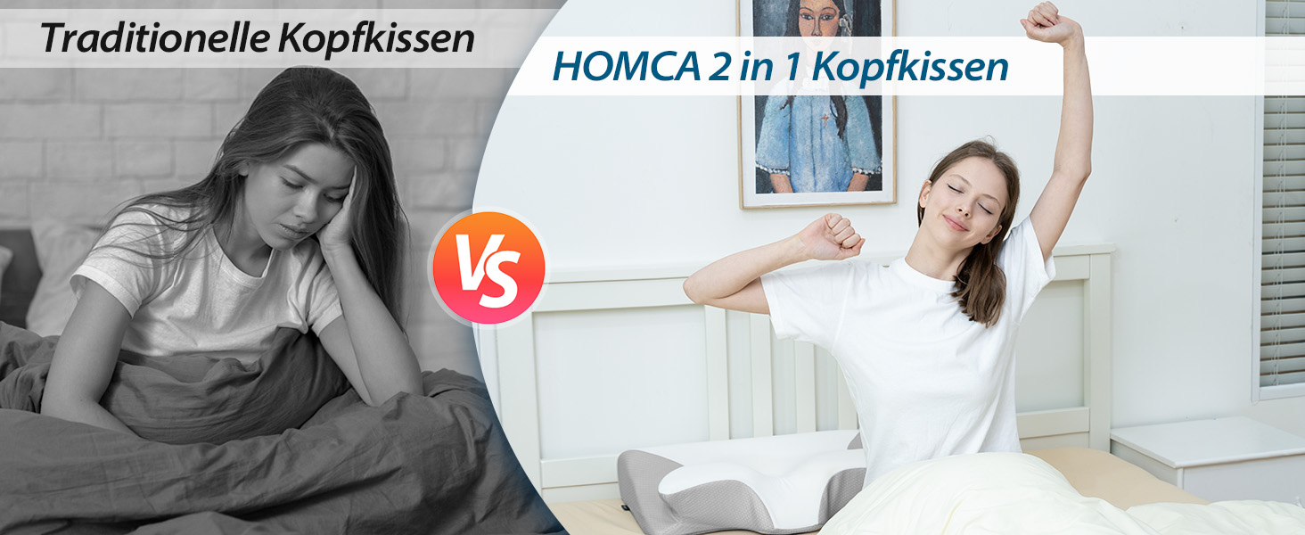 Ортопедична подушка для шиї HOMCA з Memory Foam, 2 в 1, з 3D охолодженням, 60x13/11x40 см, сіра