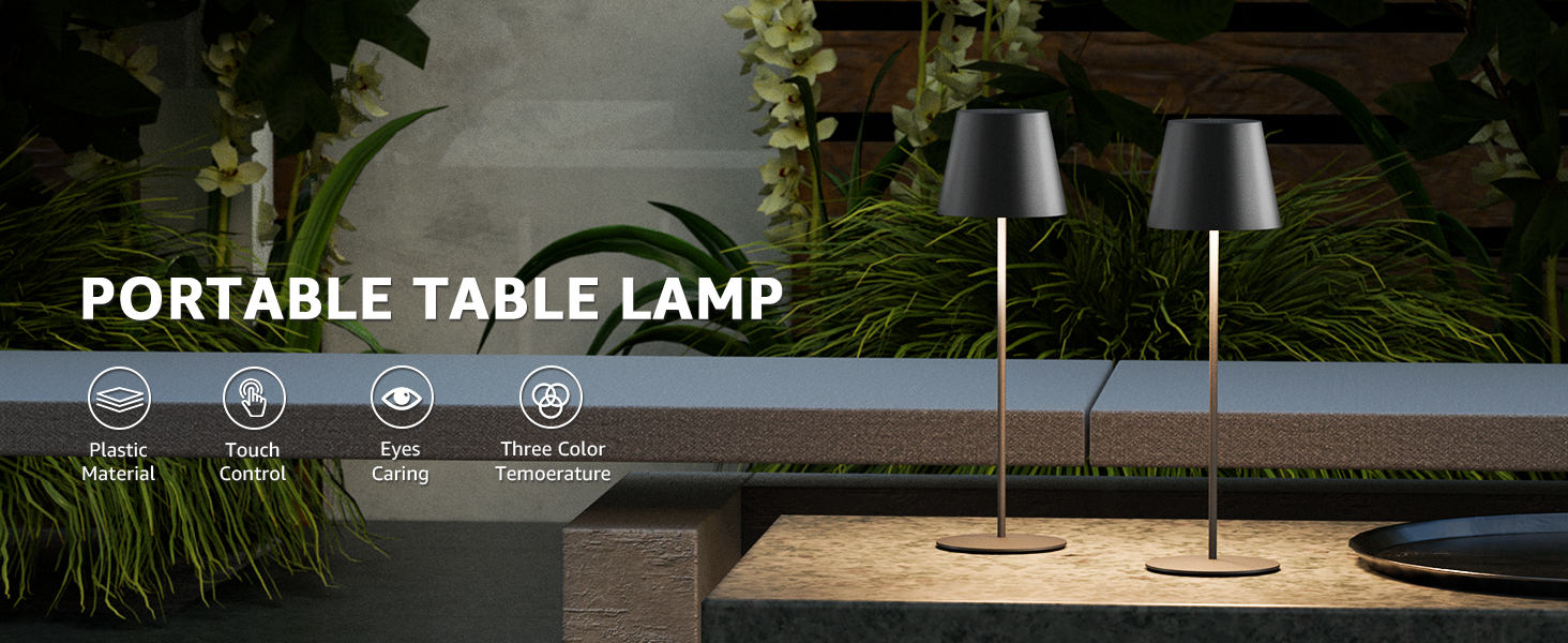 Набір з 2 LED-лампах настільних бездротових, акумуляторні USB-C, диммування, сенсорне керування, для вулиці, для ресторану, кемпінгу, бару, тераси (чорний)